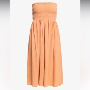 Roxy smocked dress skirt strapless peach medium NWT